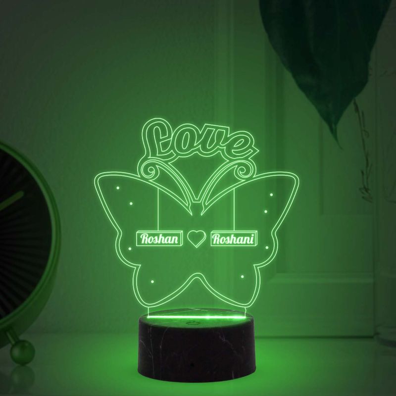 Love Butterfly Night lamp with Multicolored Light Customized with Name Gift for Loveable Person